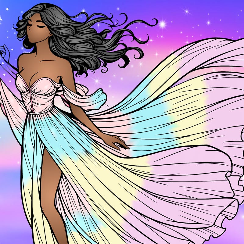 realistic woman in dress flowing the the wind