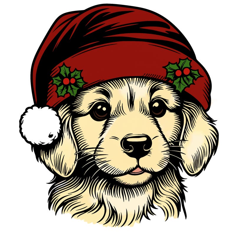 realistic dog wearing a santa hat