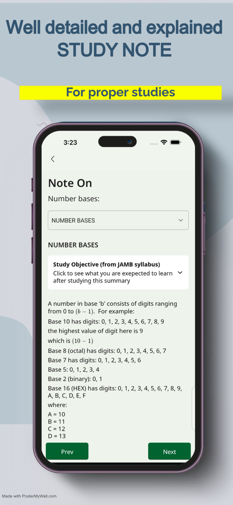 Detailed study notes for JAMB exam preparation covering number bases