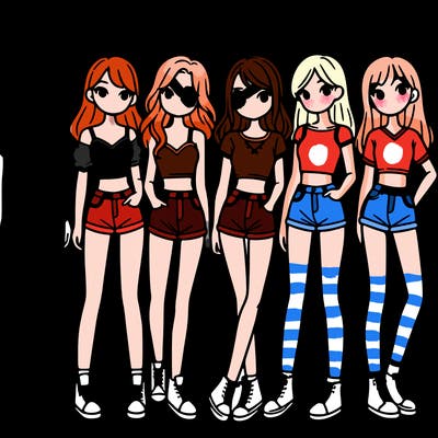 a group of girls wearing crop tops and shorts