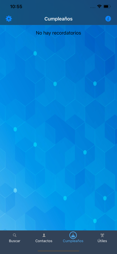 Interface de lembretes de aniversário na aplicação CallerID mostrando que não há lembretes atuais