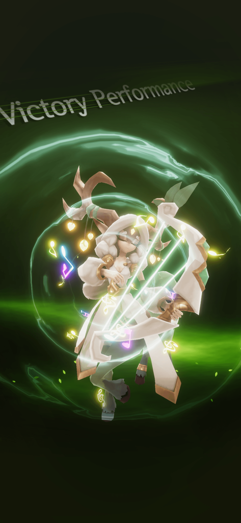 SOULS - A hero character from SOULS playing a glowing harp on a victory screen