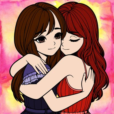 realistic girls hugging