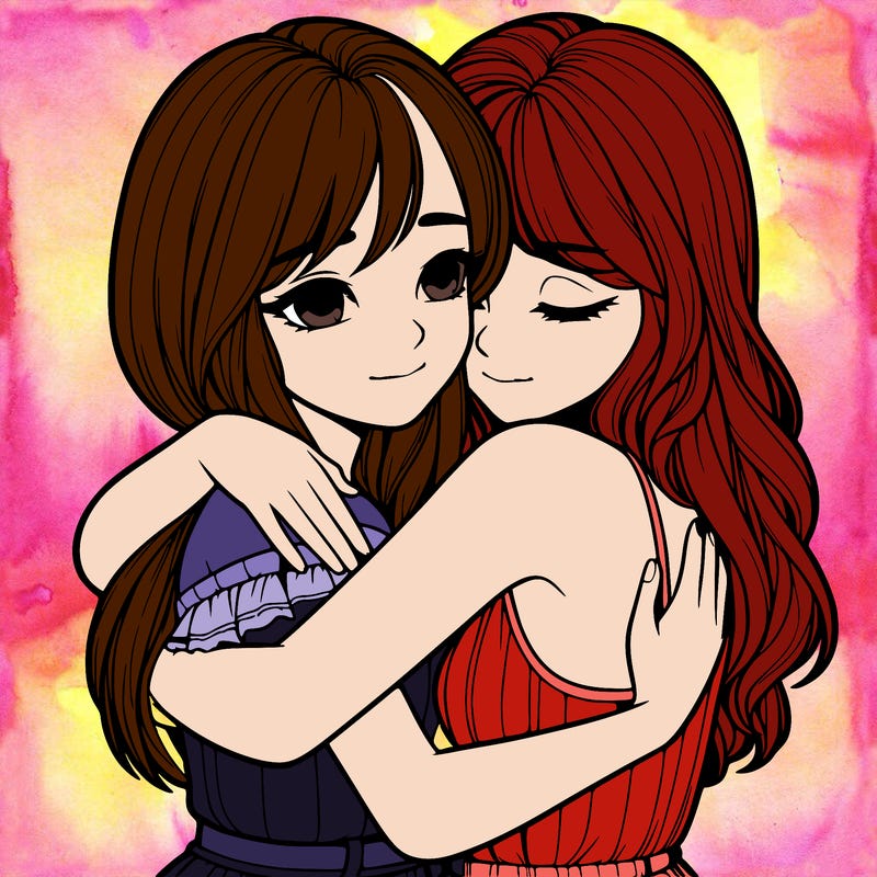 realistic girls hugging