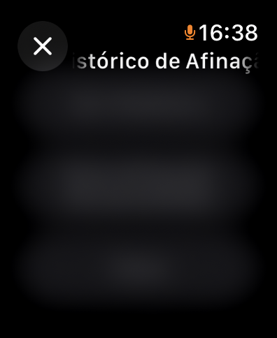 TunerWatch - A screenshot of the TunerWatch app on Apple Watch showing the Tuning History screen with a dark interface.