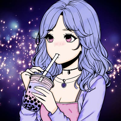 realistic girl drinking boba tea