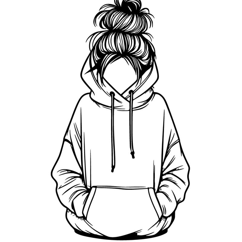 girl with messy bun and an oversized hoodie