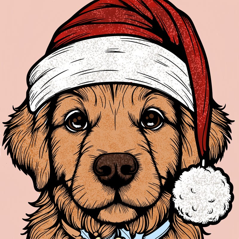 realistic dog with a christmas hat