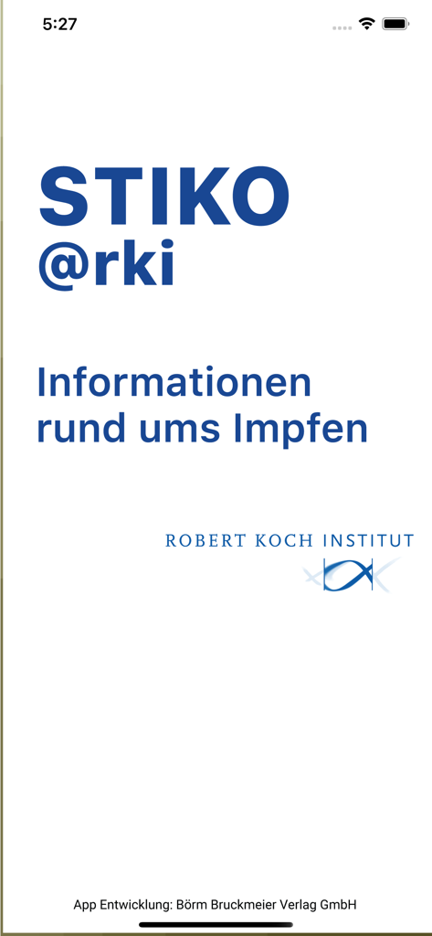 STIKO-App - STIKO app splash screen featuring the Robert Koch Institute logo