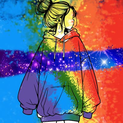 realistic girl with a oversized sweatshirt on and a bun