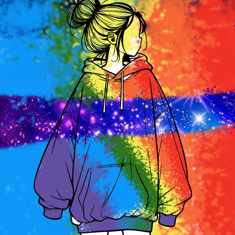 realistic girl with a oversized sweatshirt on and a bun