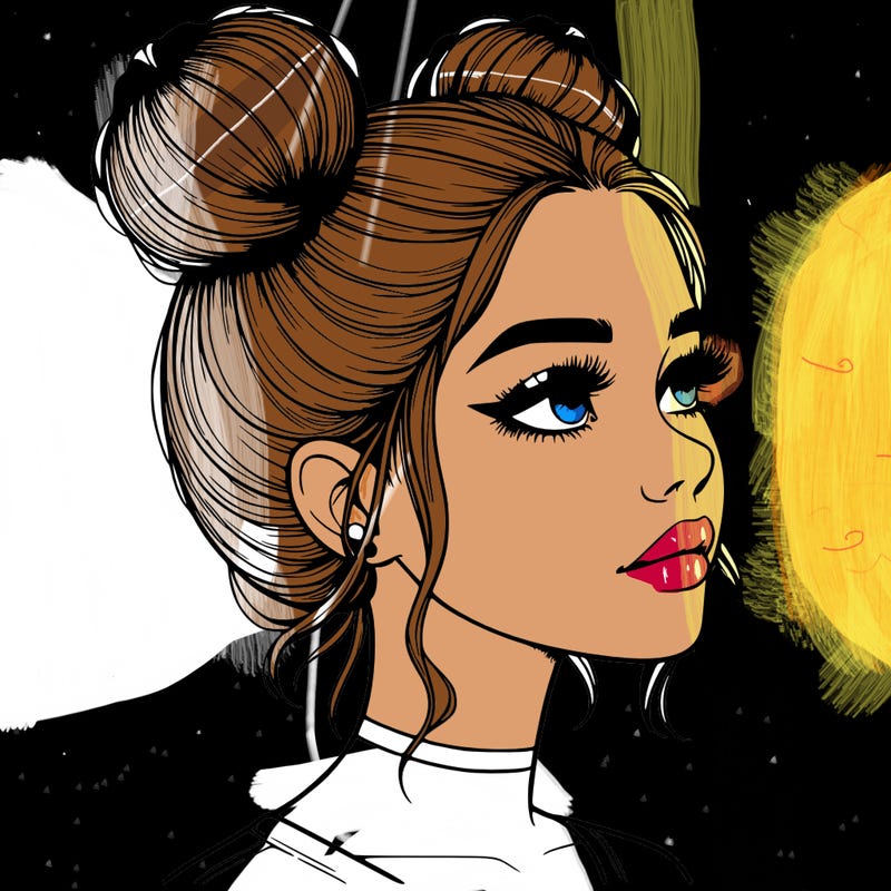 realistic girl with buns on the top of her head