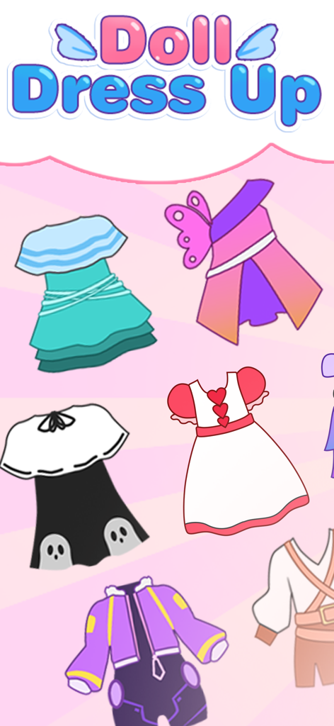 Doll Dress Up: Games for Girls - A collection of colorful dresses and outfits from the Doll Dress Up game for girls