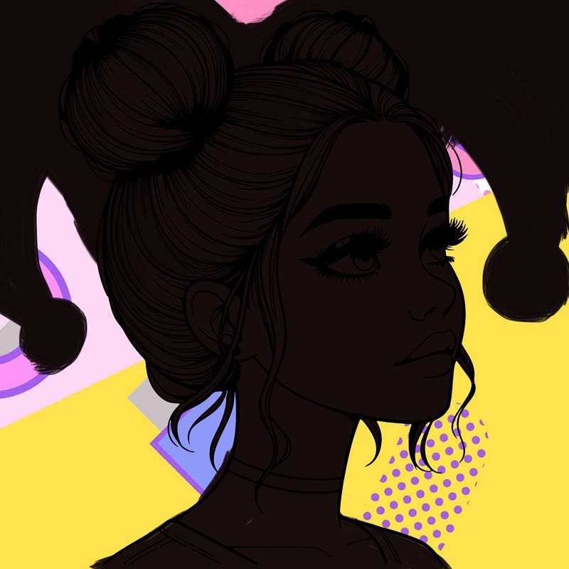 realistic girl with buns on the top of her head