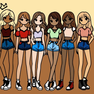 a group of girls wearing crop tops and shorts