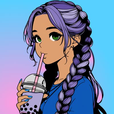 realistic girl with braided hair drinking boba