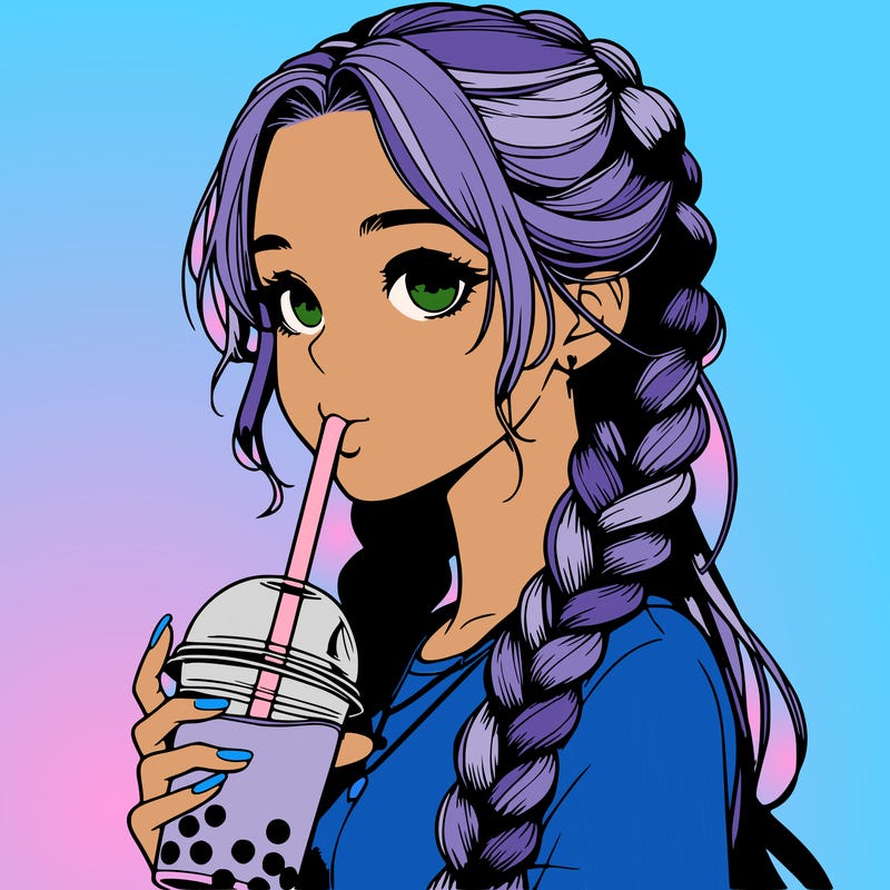 realistic girl with braided hair drinking boba