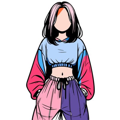 realistic girl faceless with baggy pants and a crop top