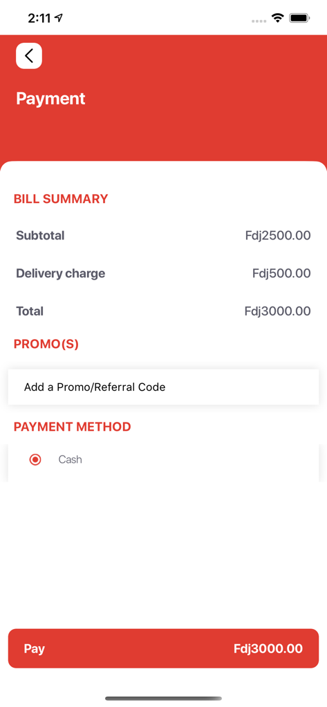 Kikidrop - Kikidrop mobile app payment screen showing bill summary and cash payment method