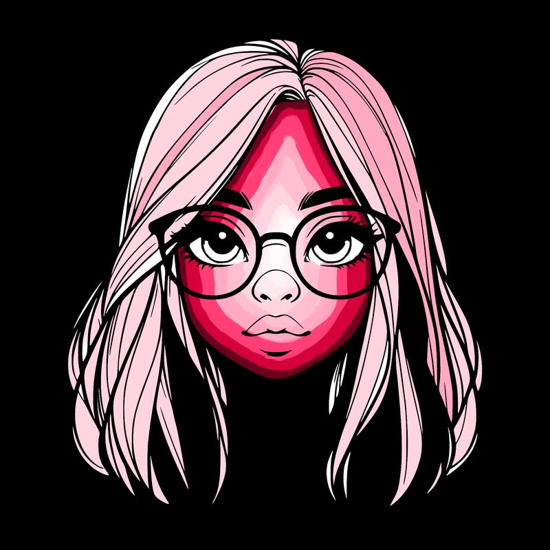realistic girl with her hair down and glasses  and a nose
