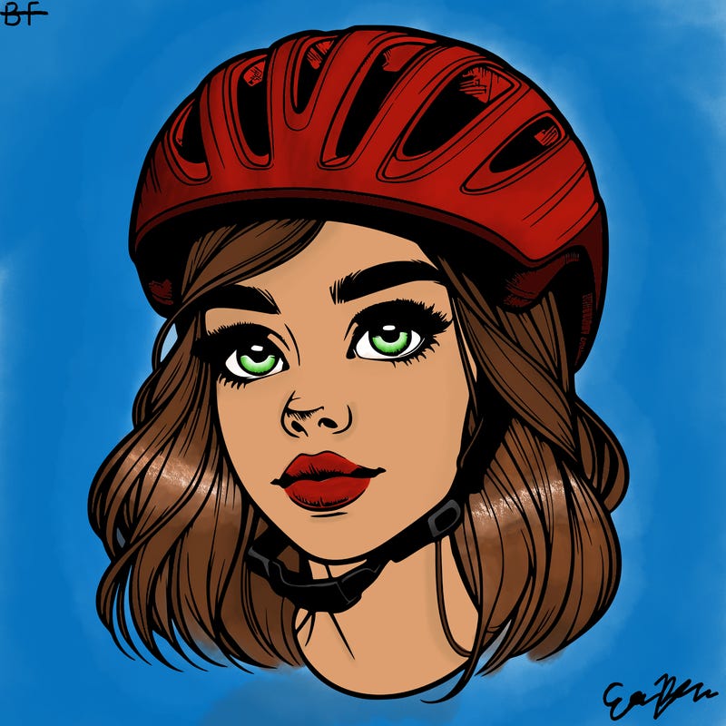 realistic girl portrait with bicycle helmet