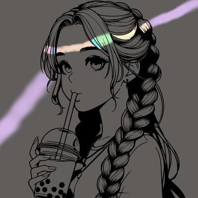 realistic girl with braided hair drinking boba