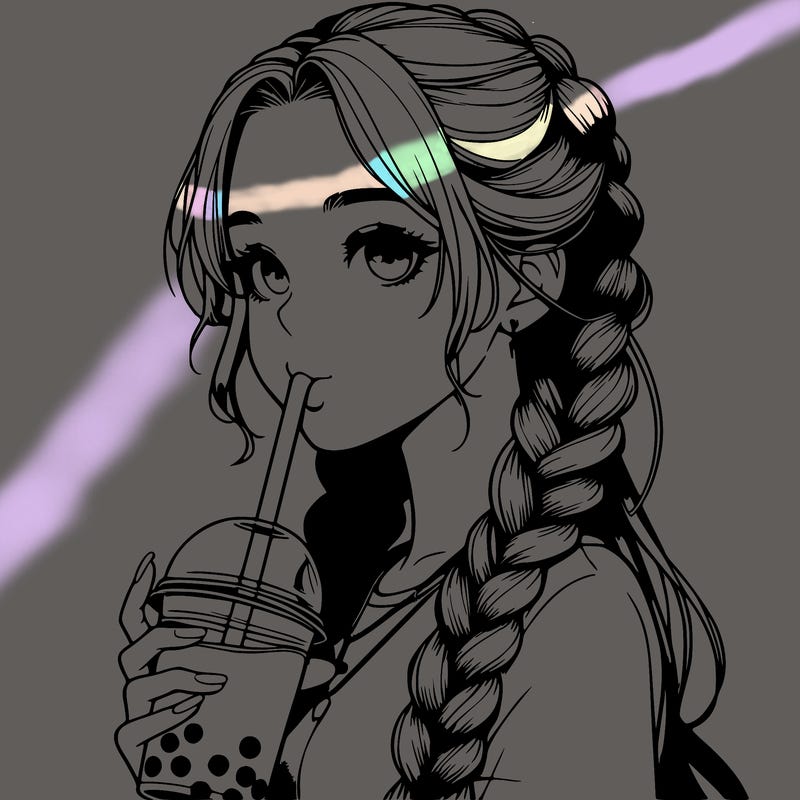 realistic girl with braided hair drinking boba