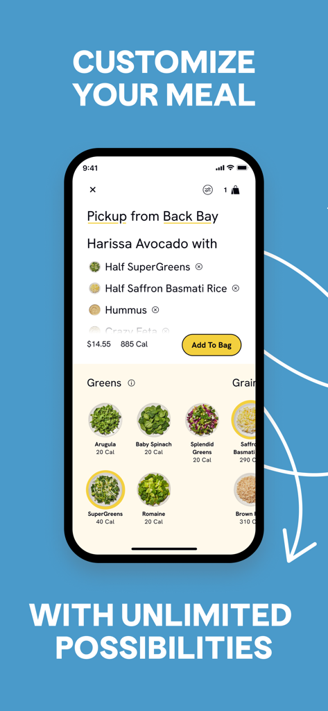CAVA | Order Online - CAVA app interface showing options to customize a healthy meal bowl