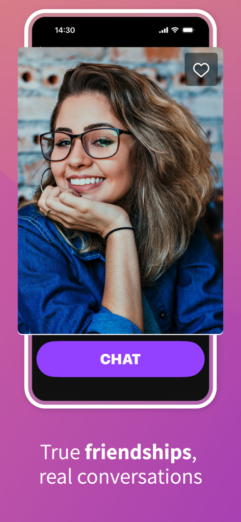 Zingy - Love at First Chat - Zingy app interface featuring a user profile with a purple chat button and text about true friendships
