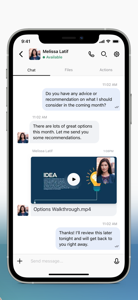 Moxo - Moxo mobile app secure chat interface for professional client communication and file sharing