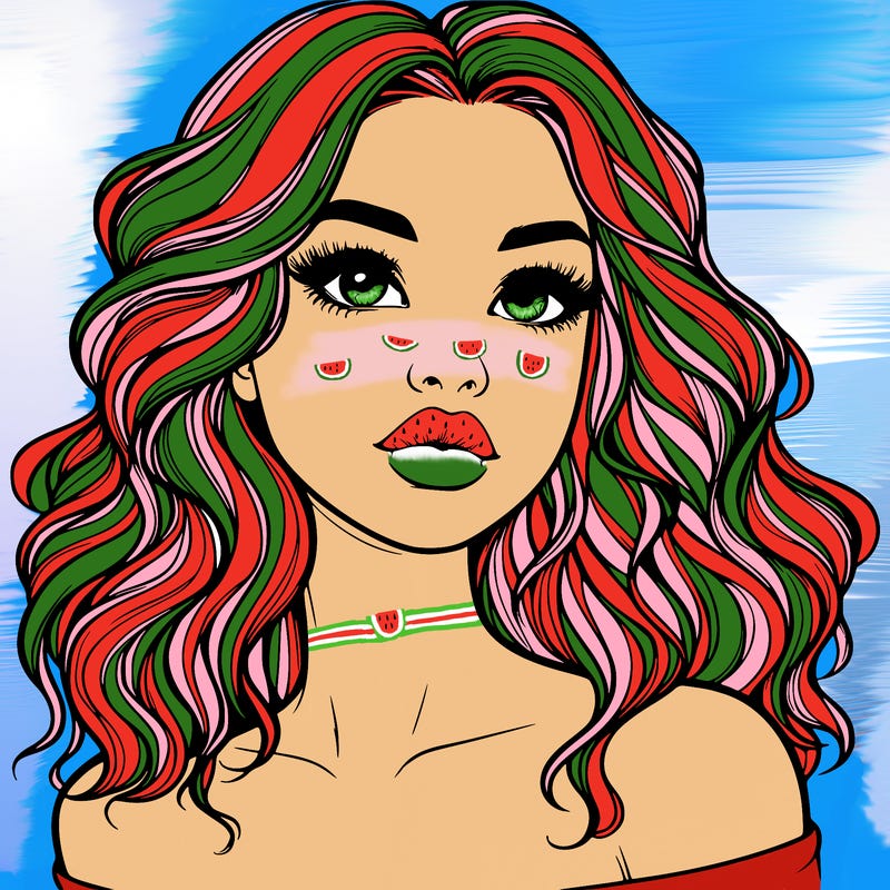 realistic girl with wavy hair and lips