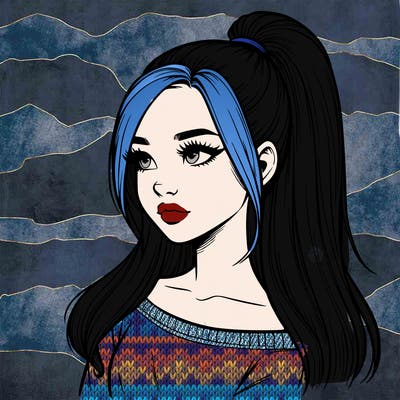 realistic girl with a high ponytail