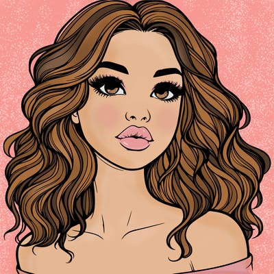 realistic girl with wavy hair and lips