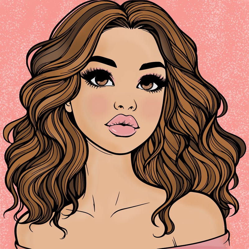 realistic girl with wavy hair and lips