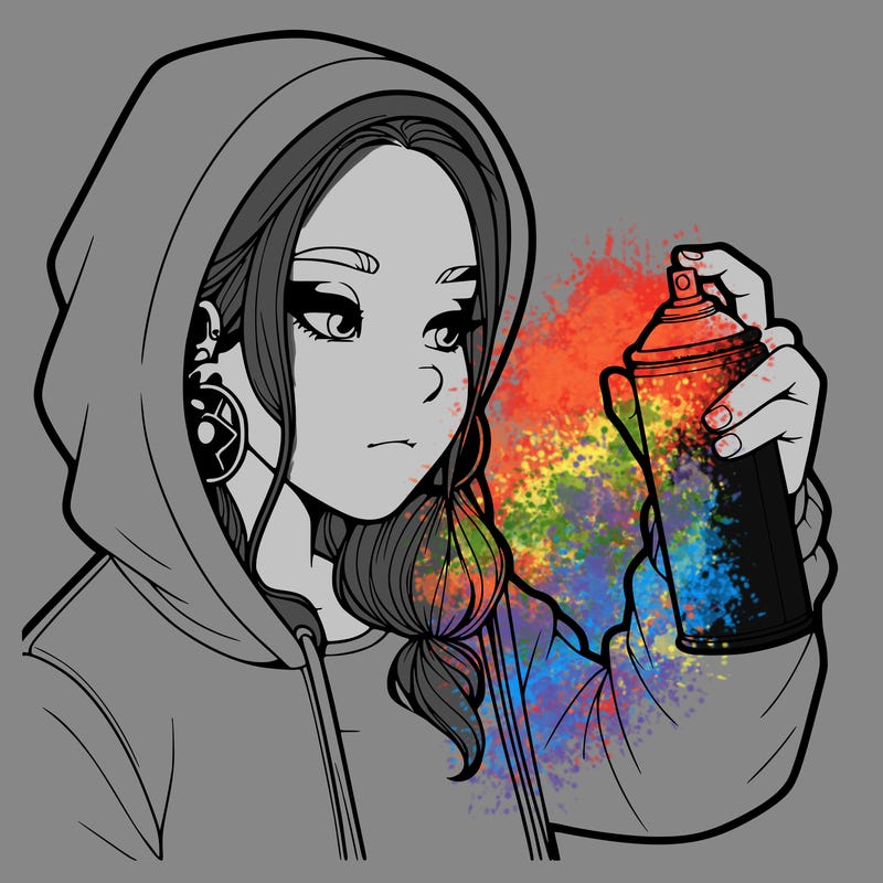 a realistic girl, spray painting