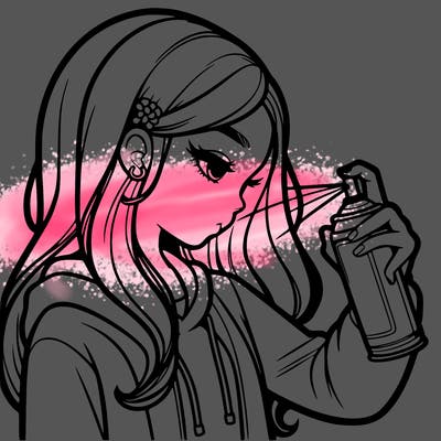 a realistic girl spray painting