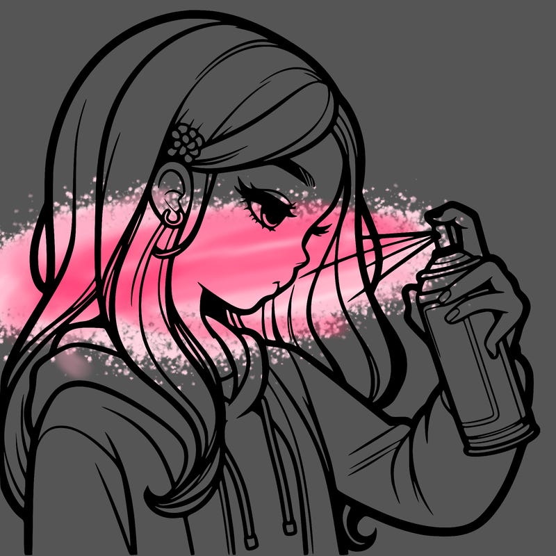 a realistic girl spray painting