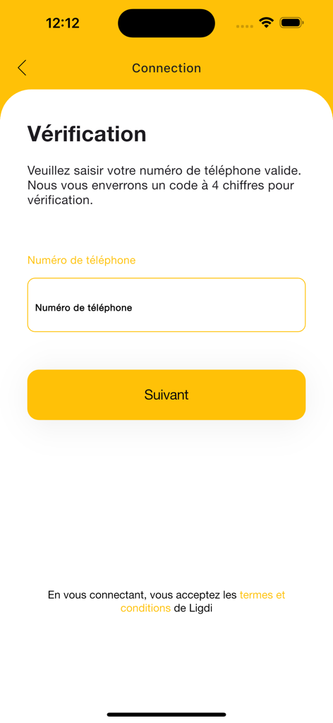 Ligdi App Telefonnummer-Verifizierungsbildschirm
