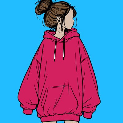 realistic girl with a oversized sweatshirt on and a bun