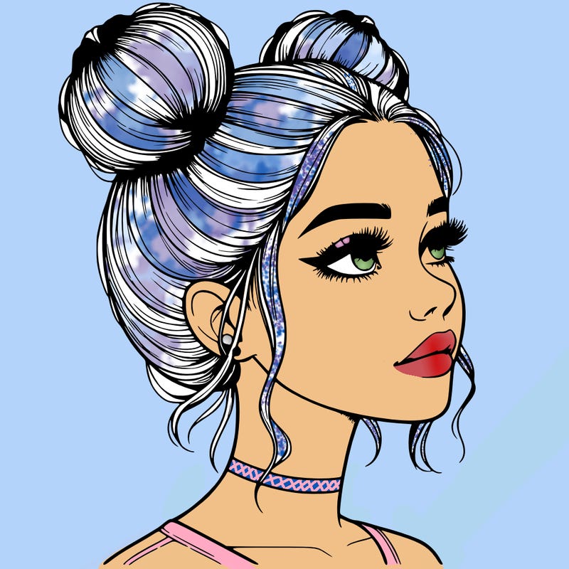 realistic girl with buns on the top of her head