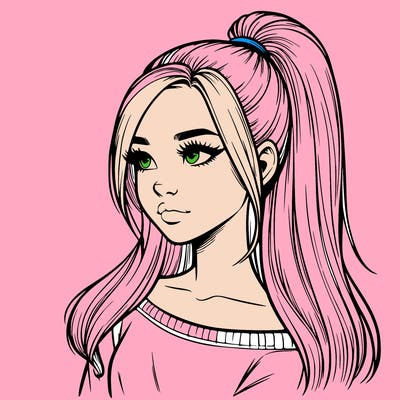 realistic girl with a high ponytail