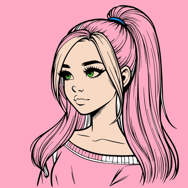 realistic girl with a high ponytail