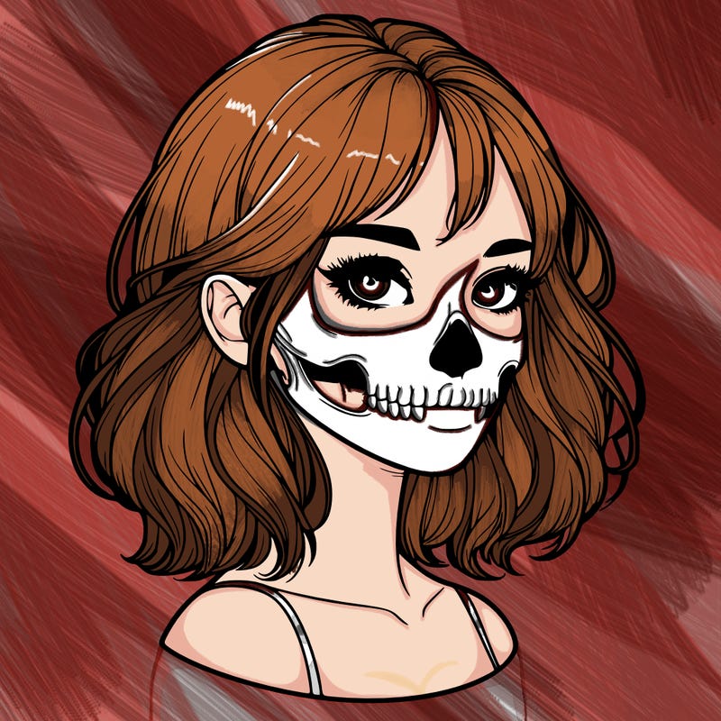 realistic girl with skull