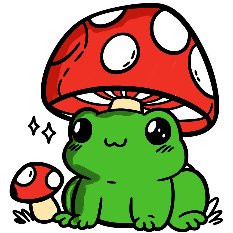 a cute frog with a mushroom hat