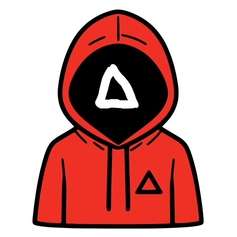 a person with non face waering a hoodie with a small triangle symbol