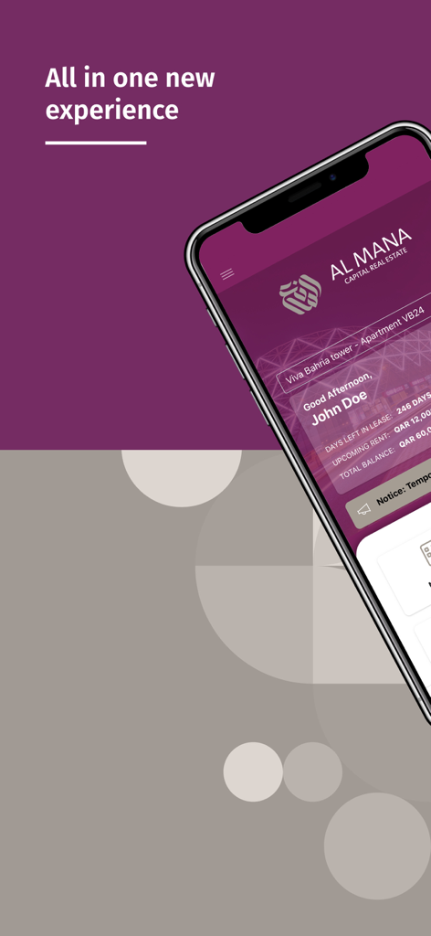 Al Mana Capital Real Estate - Al Mana Capital Real Estate app dashboard showing tenant property details and lease information.
