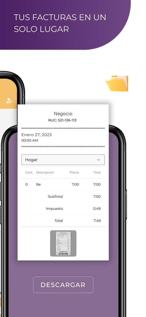 Factu - Factu-App-Oberfläche, die eine digitale Rechnung mit einer Download-Schaltfläche anzeigt