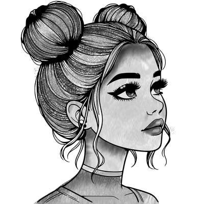 realistic girl with buns on the top of her head