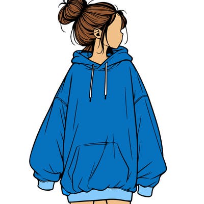 realistic girl with a oversized sweatshirt on and a bun