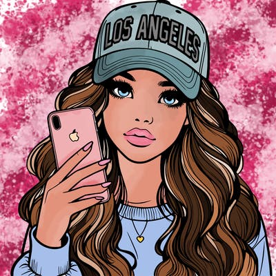 realistic beautiful girl wearing los ángeles cap holding an iphone